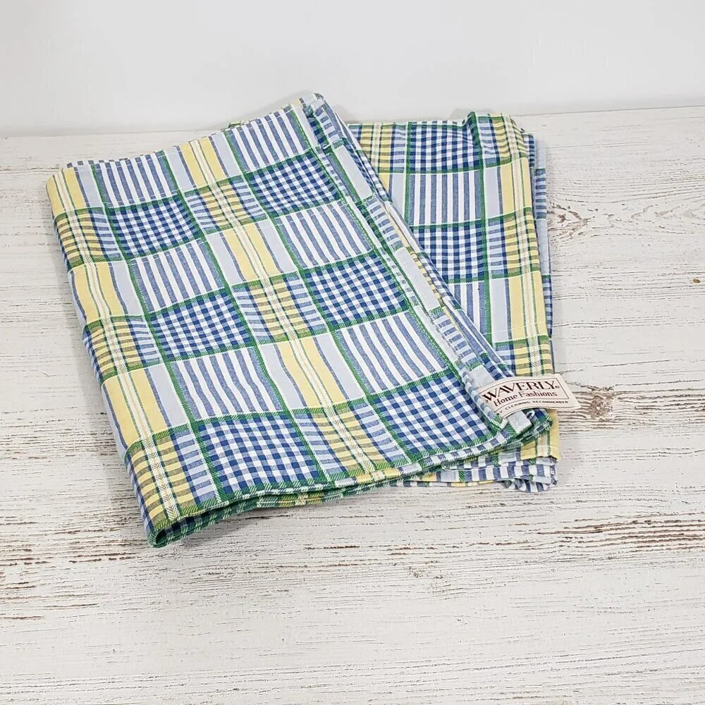 Waverly Green & Yellow Plaid Curtain Valances ( Pair ) Country Cottagecore